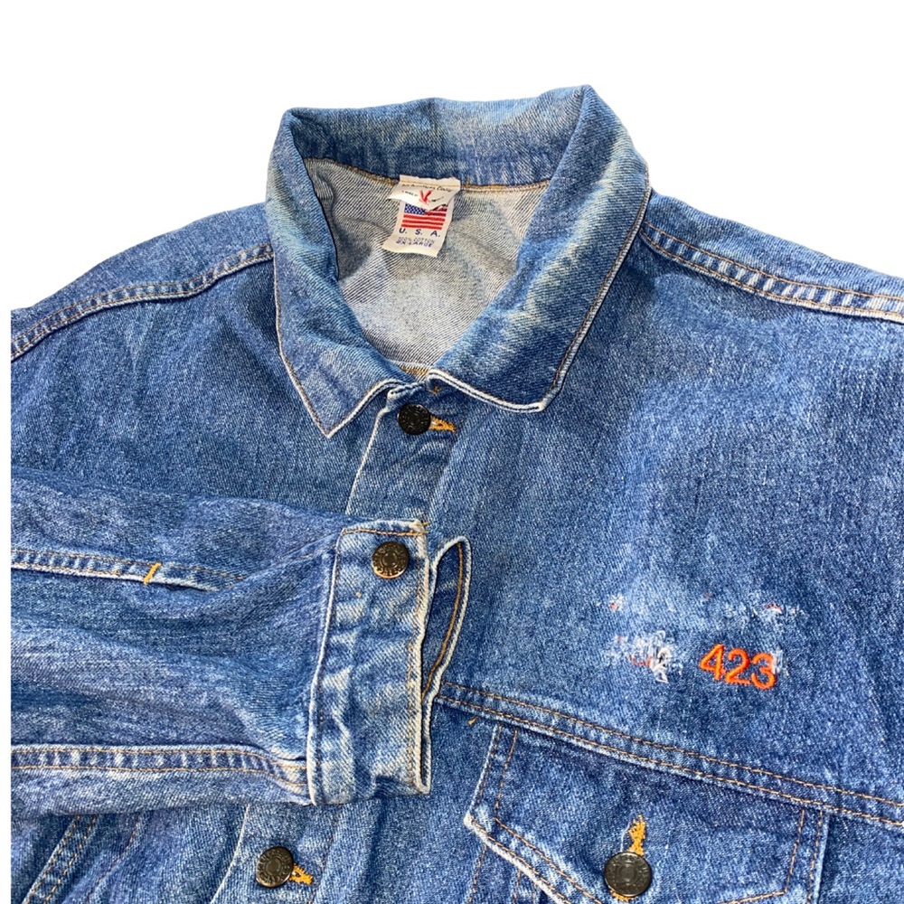 VTG Denim Jacket USA Men 2X Distress All American Clothing Union Machinists Tyca